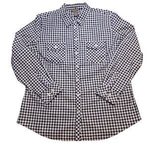 Bit & Bridle Gingham Button-Up Shirt Women’s L Blue White Cotton EUC